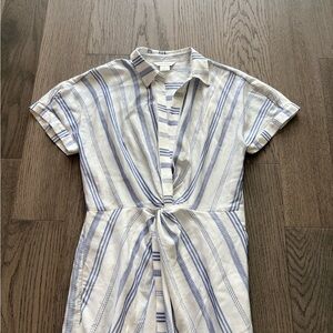 Club Monaco Blue & White Striped Collared Shirt Dress